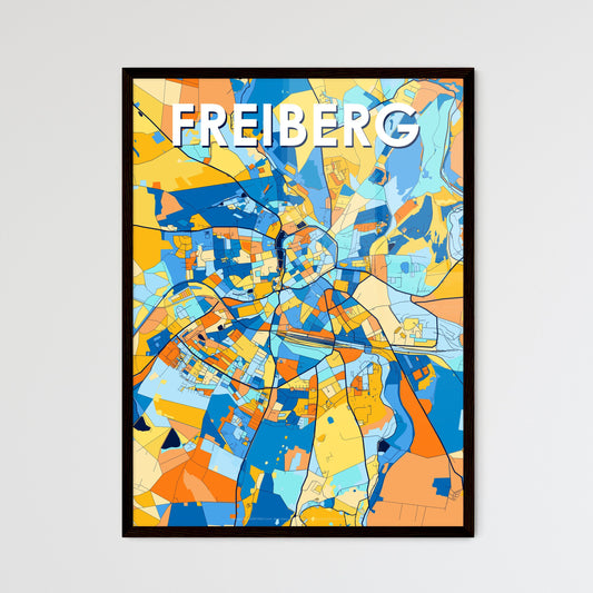 FREIBERG GERMANY Vibrant Colorful Art Map Poster Blue Orange