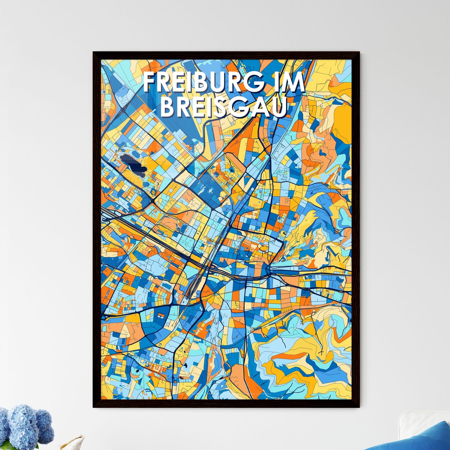 FREIBURG IM BREISGAU GERMANY Vibrant Colorful Art Map Poster Blue Orange