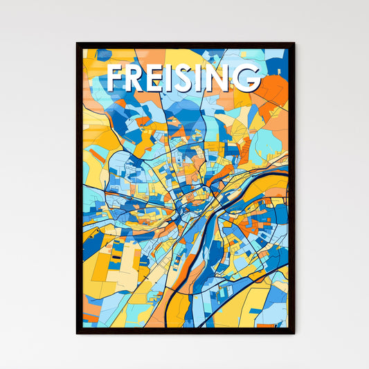 FREISING GERMANY Vibrant Colorful Art Map Poster Blue Orange