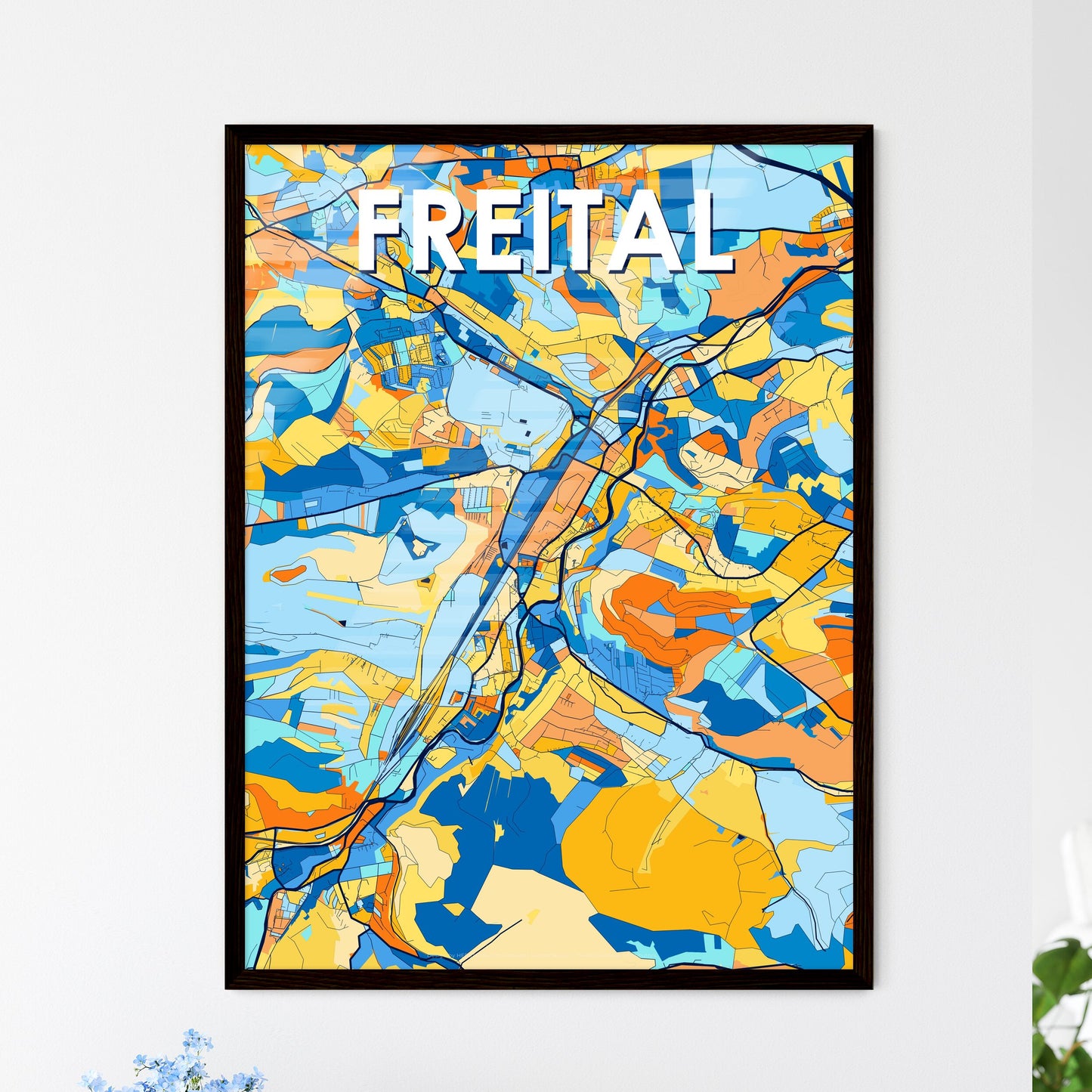 FREITAL GERMANY Vibrant Colorful Art Map Poster Blue Orange