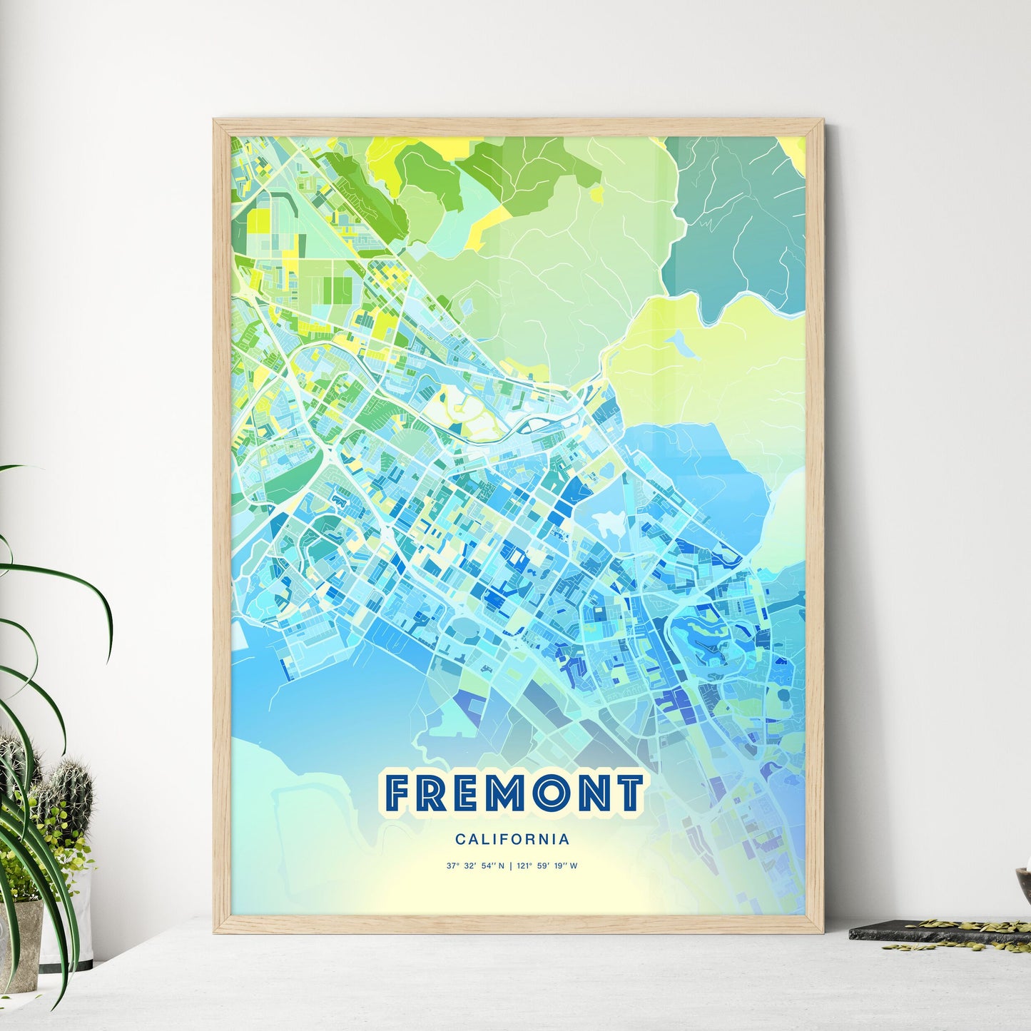 Colorful Fremont California Fine Art Map Cool Blue