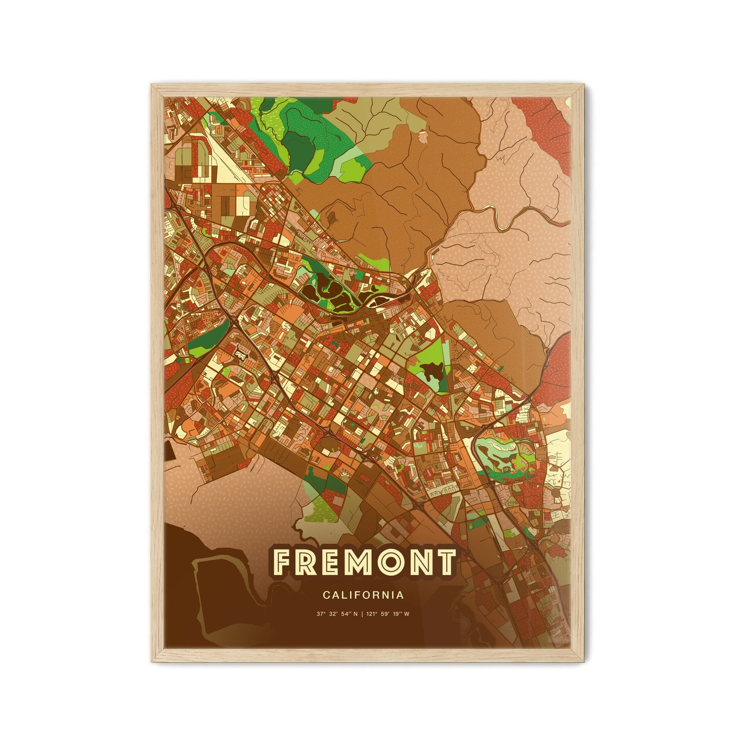 Colorful Fremont California Fine Art Map Farmhouse