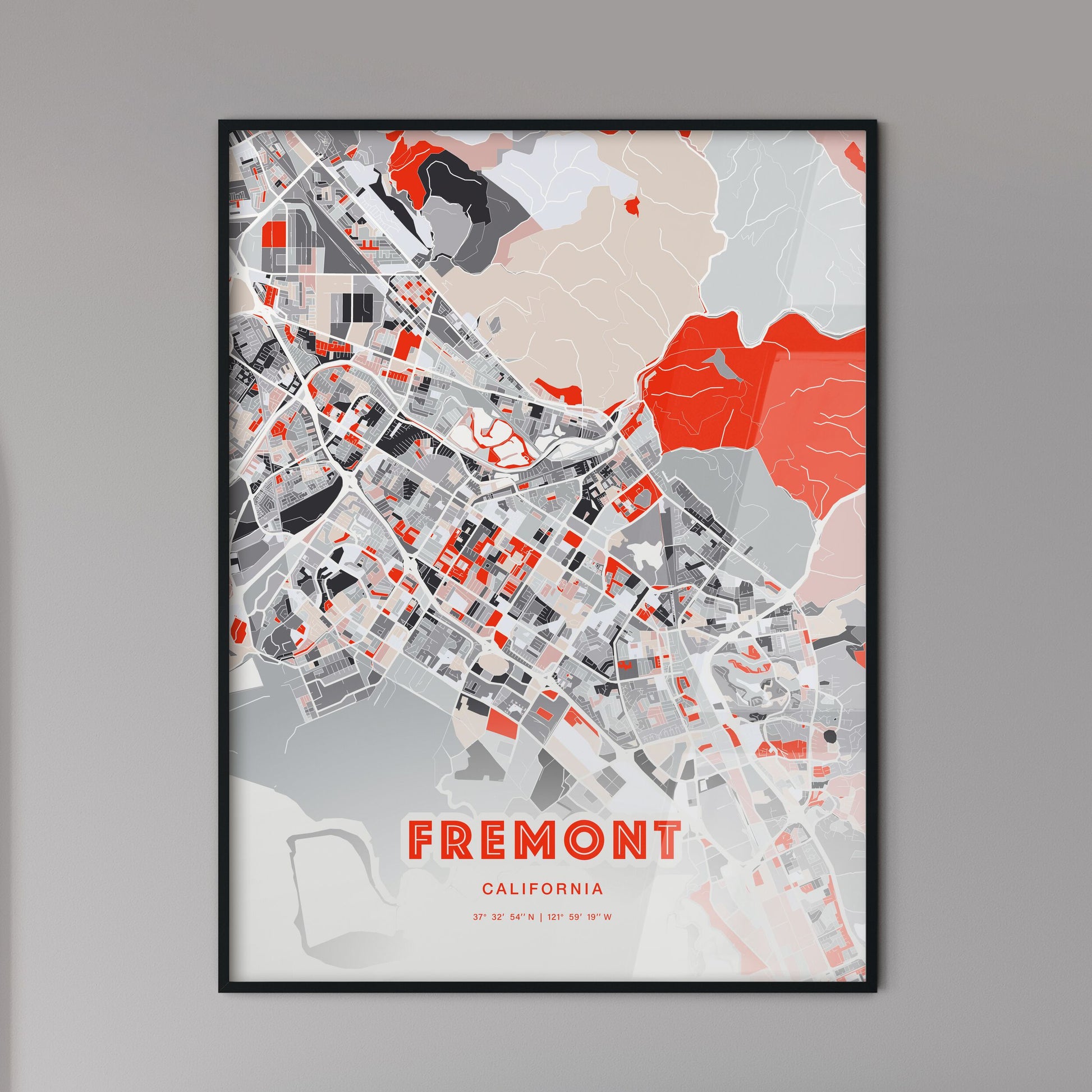 Colorful Fremont California Fine Art Map Modern Expressive