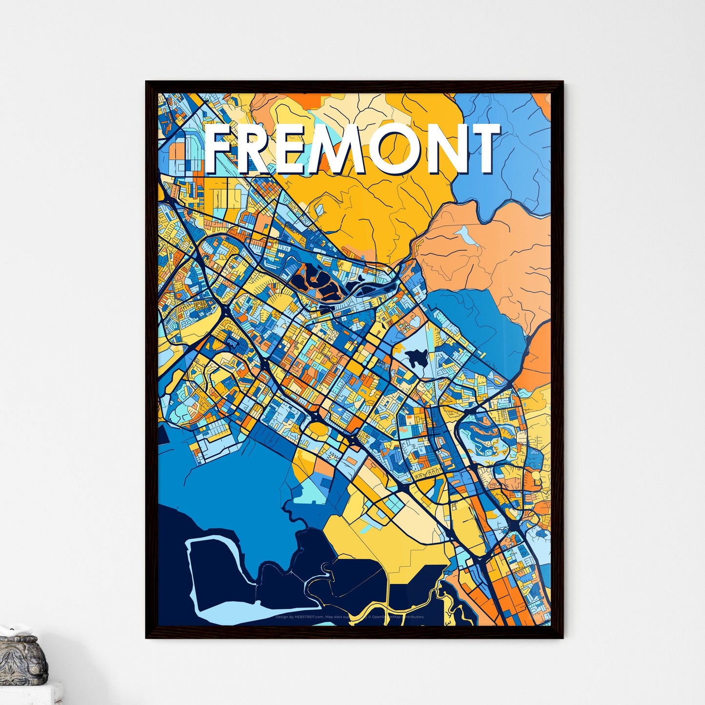 FREMONT CALIFORNIA Vibrant Colorful Art Map Poster Blue Orange