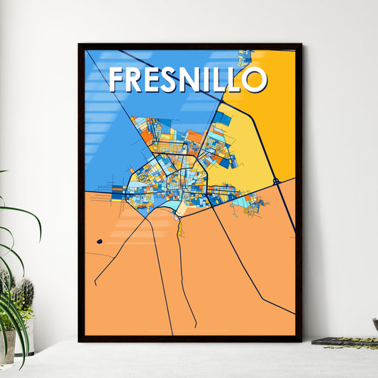 FRESNILLO MEXICO Vibrant Colorful Art Map Poster Blue Orange