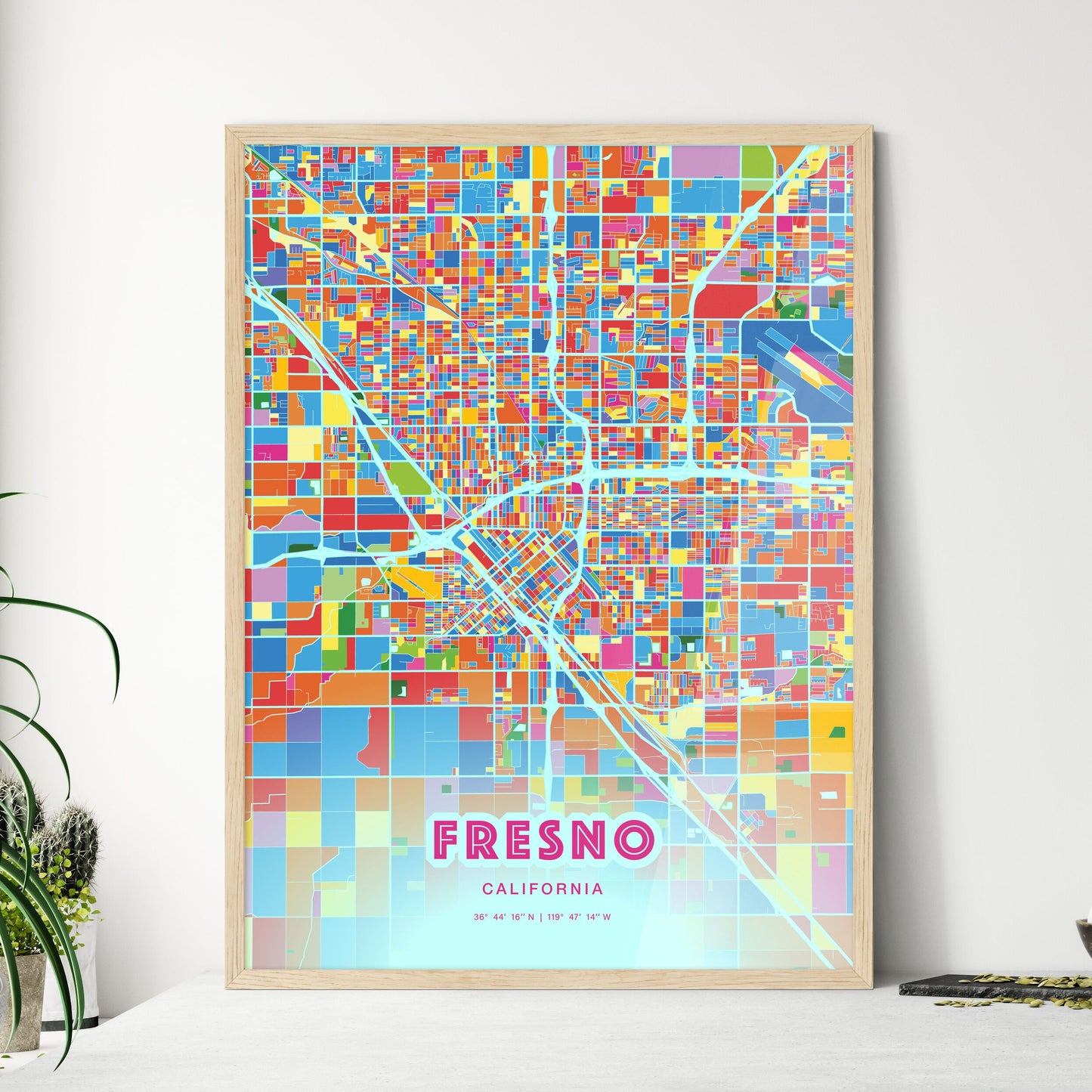 Colorful Fresno California Fine Art Map Crazy Colors