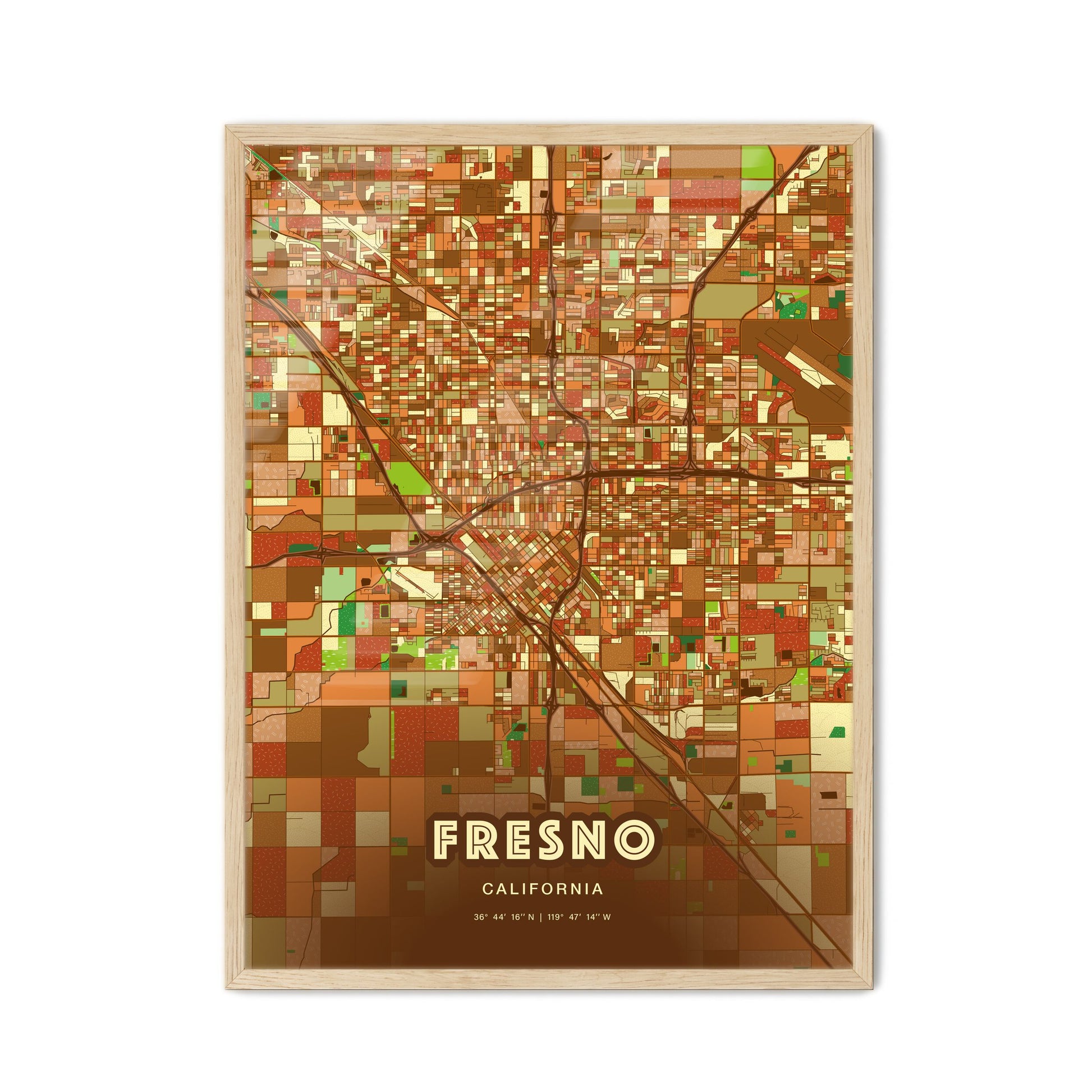 Colorful Fresno California Fine Art Map Farmhouse