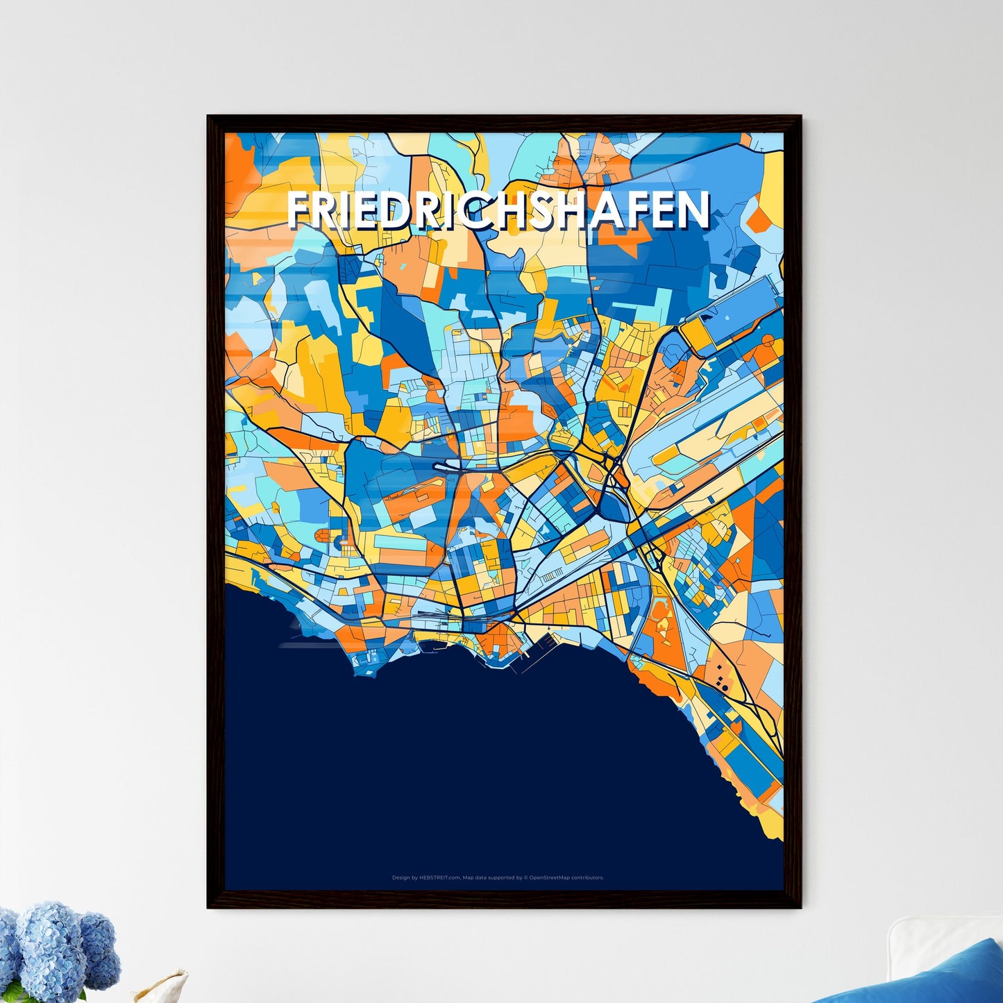 FRIEDRICHSHAFEN GERMANY Vibrant Colorful Art Map Poster Blue Orange