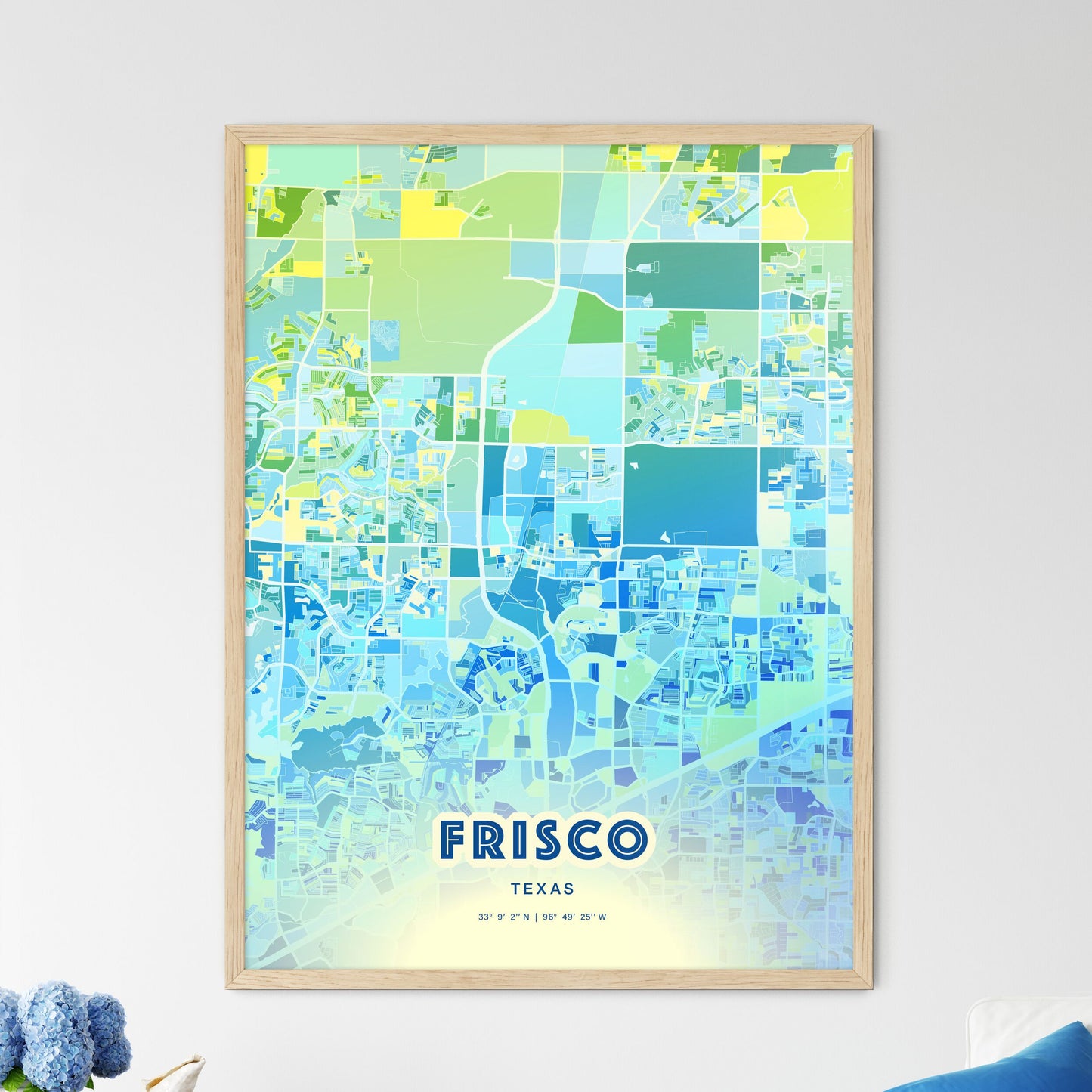 Colorful Frisco Texas Fine Art Map Cool Blue