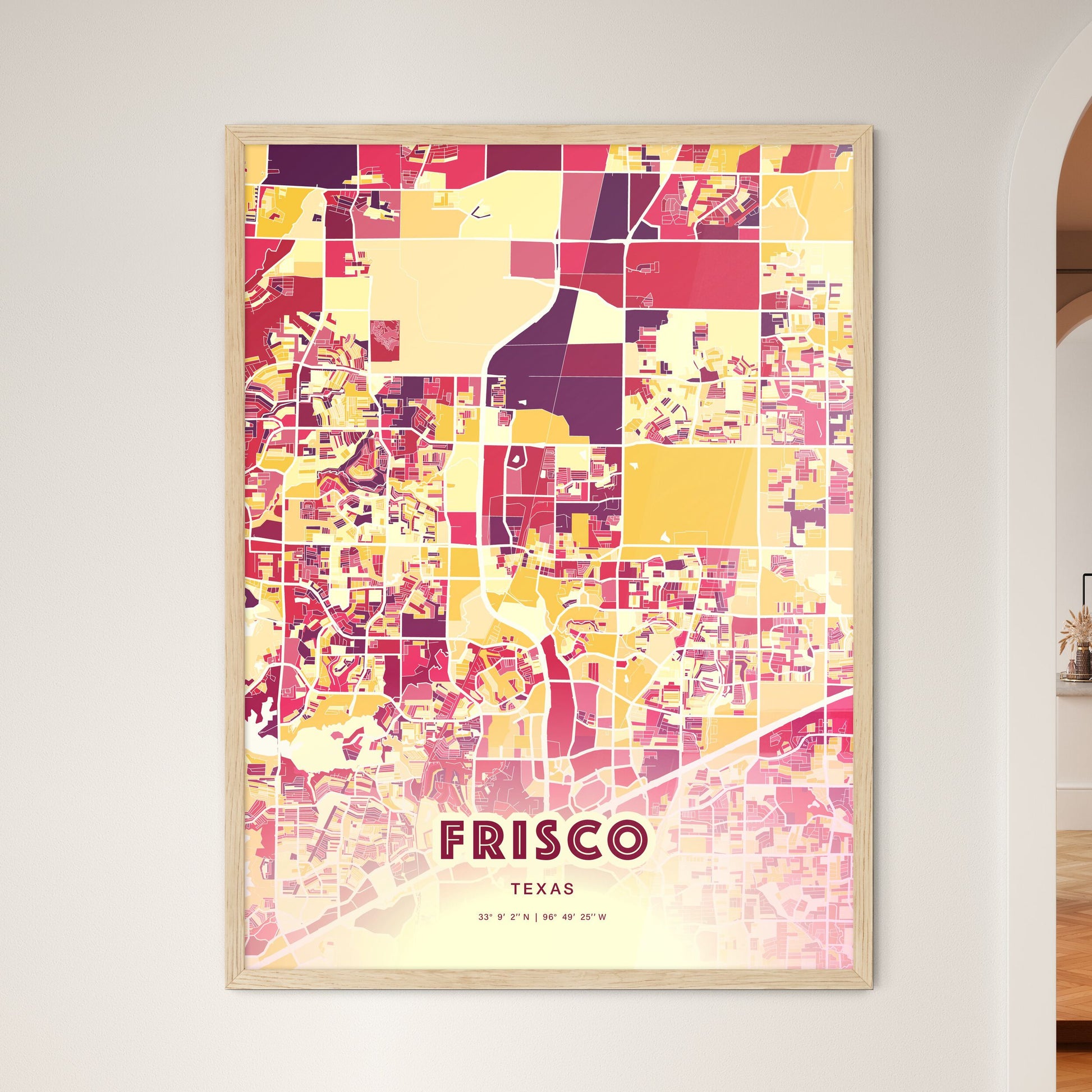 Colorful Frisco Texas Fine Art Map Hot Red