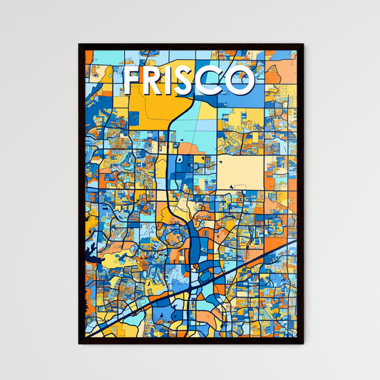 FRISCO TEXAS Vibrant Colorful Art Map Poster Blue Orange