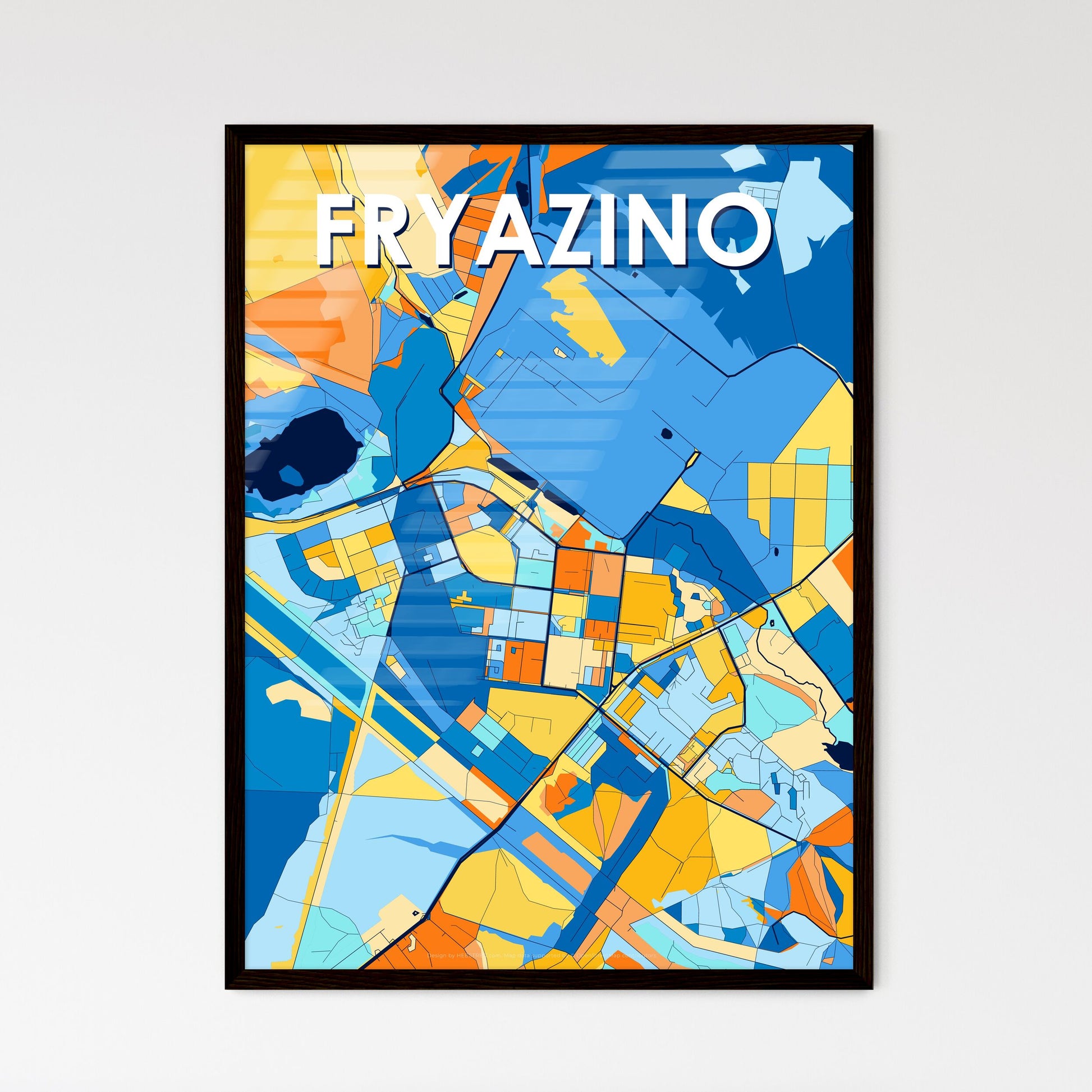 FRYAZINO RUSSIA Vibrant Colorful Art Map Poster Blue Orange