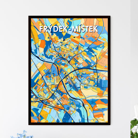 FRÝDEK-MÍSTEK CZECHIA Vibrant Colorful Art Map Poster Blue Orange