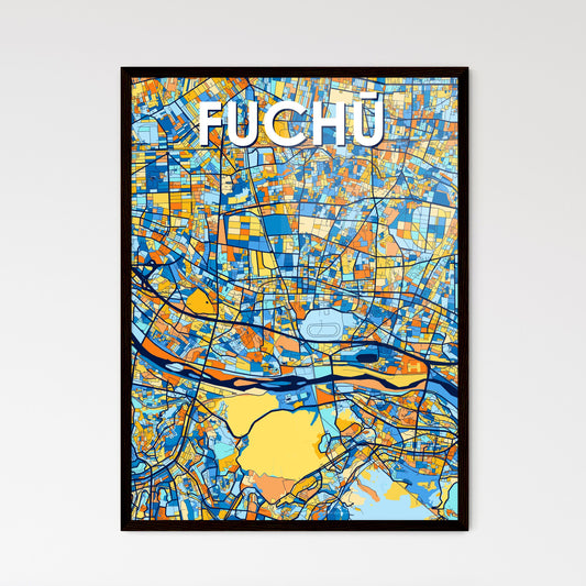 FUCHŪ JAPAN Vibrant Colorful Art Map Poster Blue Orange