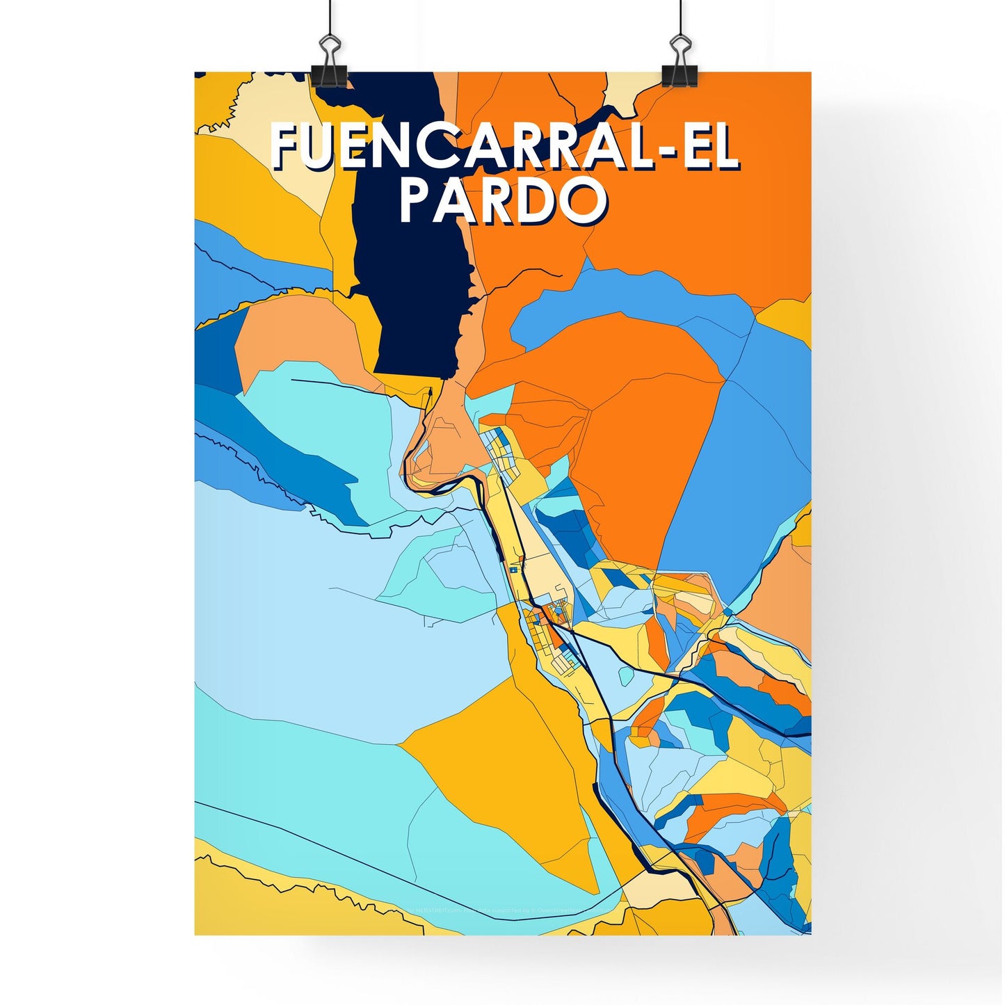 FUENCARRAL-EL PARDO SPAIN Vibrant Colorful Art Map Poster Blue Orange