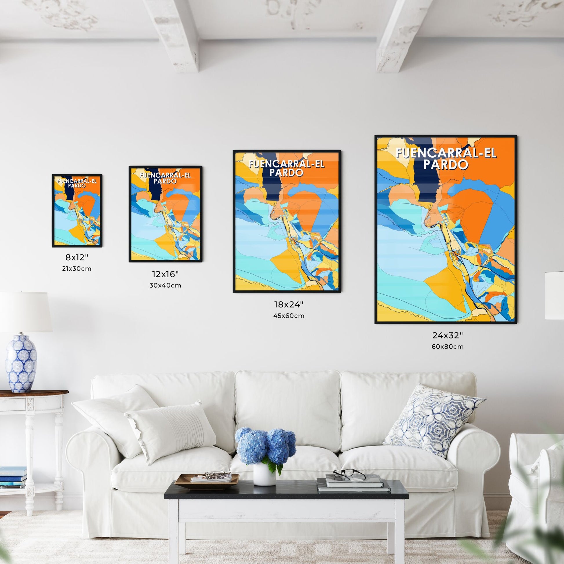 FUENCARRAL-EL PARDO SPAIN Vibrant Colorful Art Map Poster Blue Orange