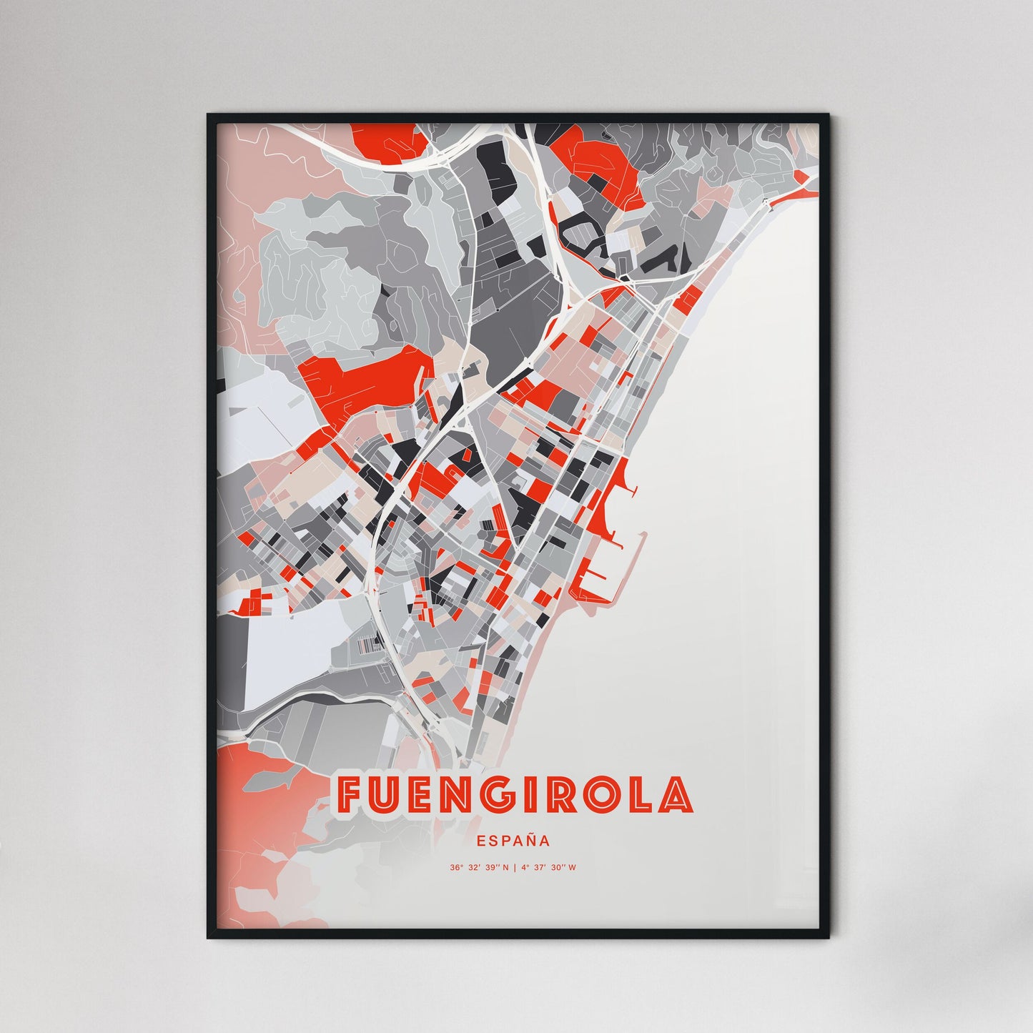 Colorful Fuengirola Spain Fine Art Map Modern Expressive