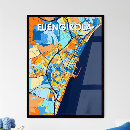 FUENGIROLA SPAIN Vibrant Colorful Art Map Poster Blue Orange