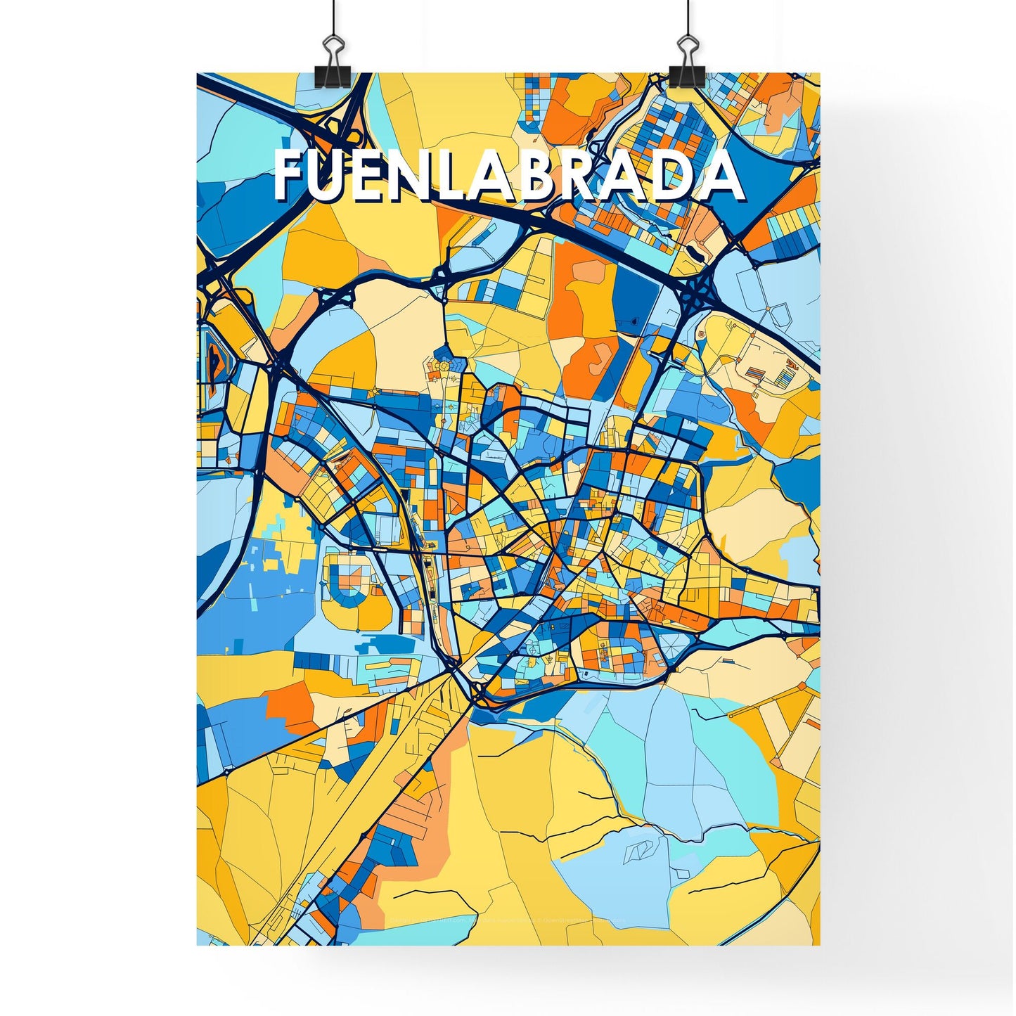 FUENLABRADA SPAIN Vibrant Colorful Art Map Poster Blue Orange