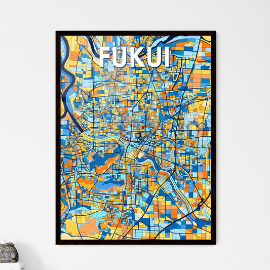 FUKUI JAPAN Vibrant Colorful Art Map Poster Blue Orange