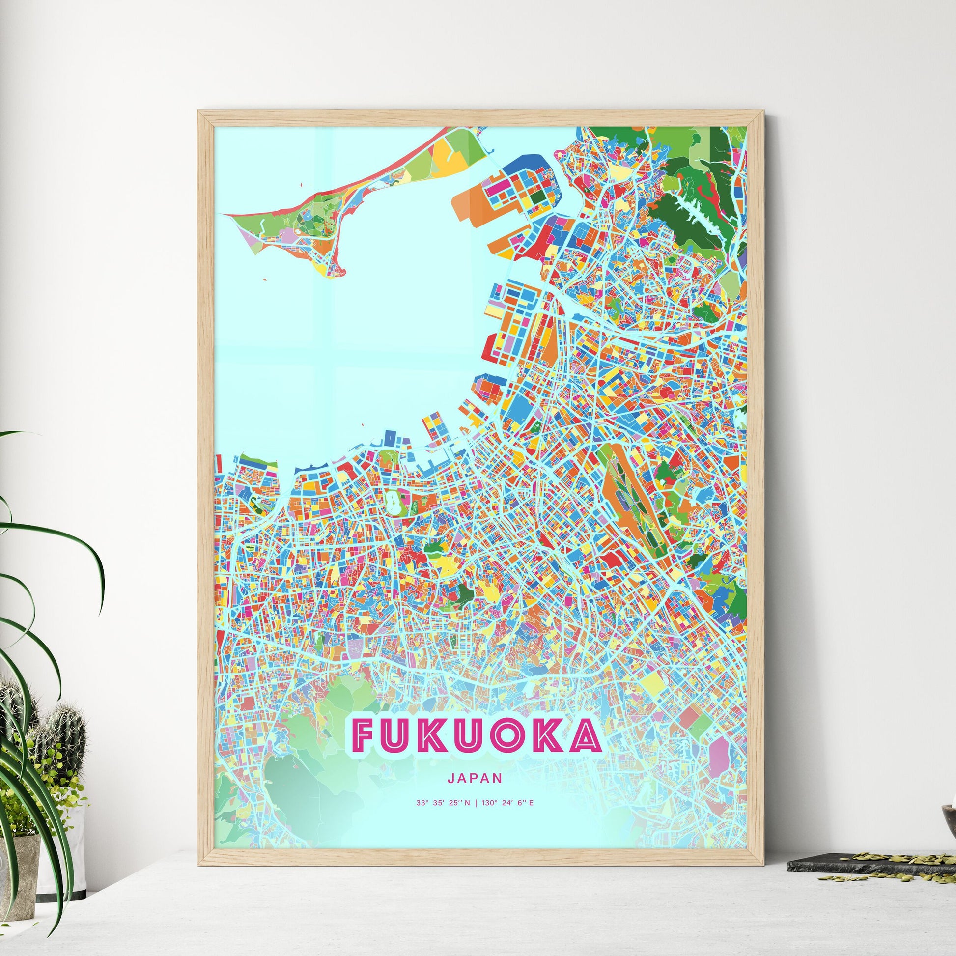 Colorful Fukuoka Japan Fine Art Map Crazy Colors