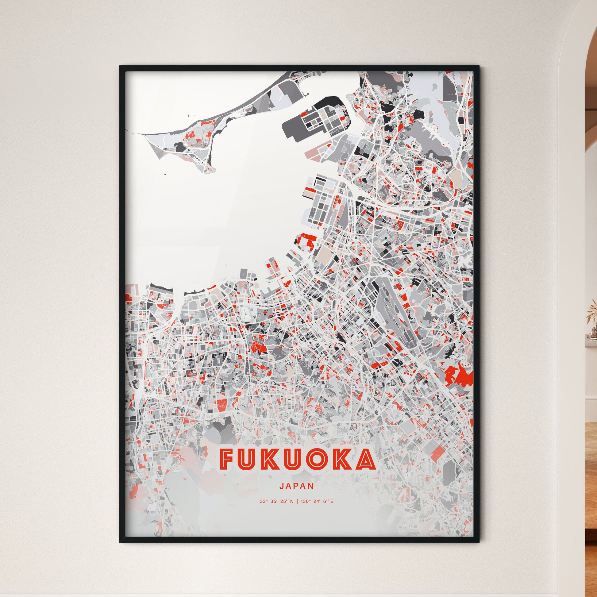 Colorful Fukuoka Japan Fine Art Map Modern Expressive