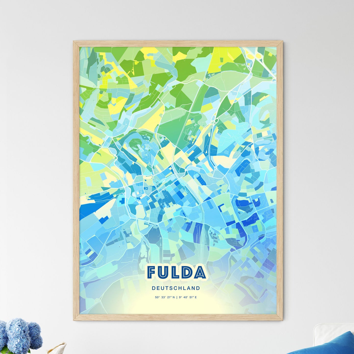 Colorful Fulda Germany Fine Art Map Cool Blue