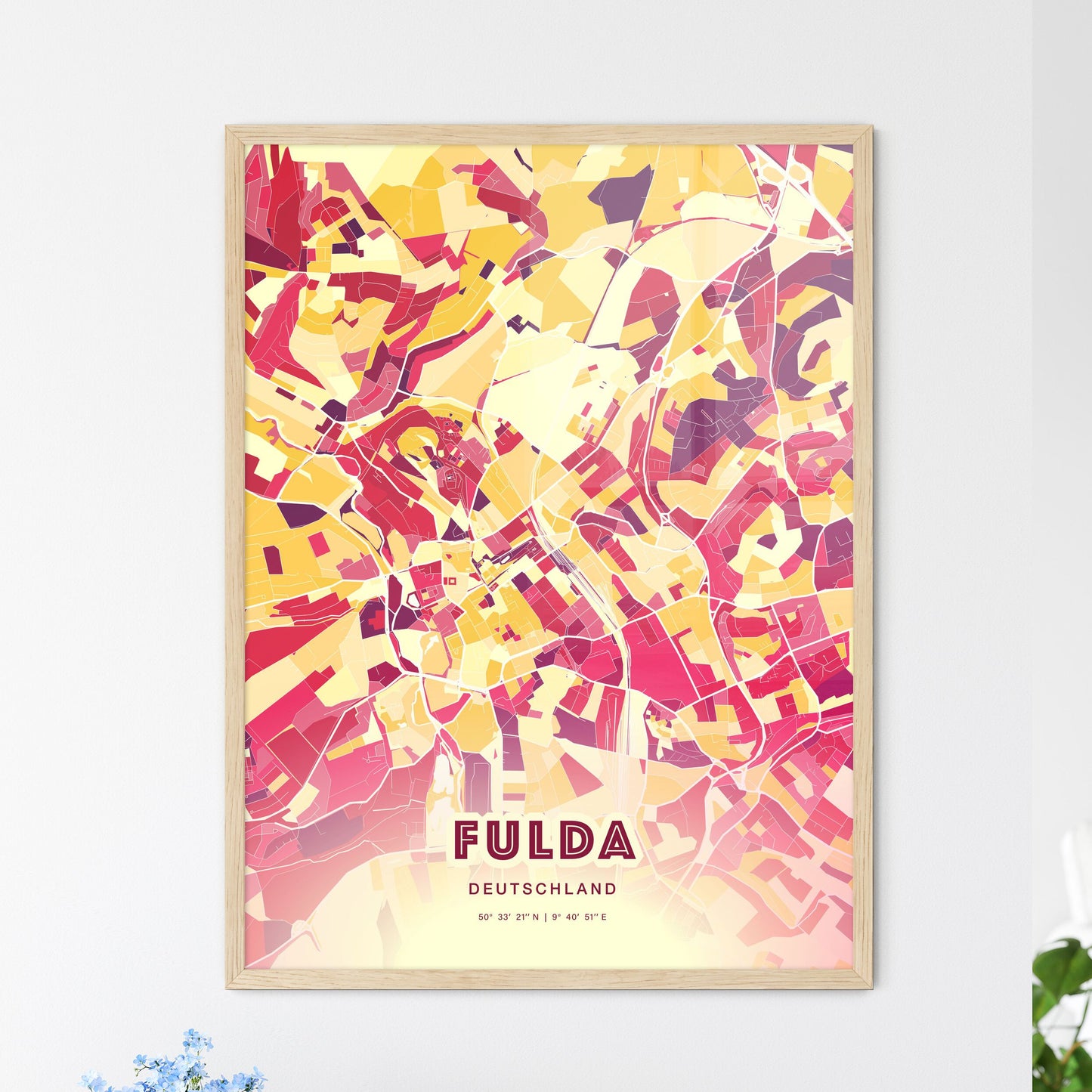 Colorful Fulda Germany Fine Art Map Hot Red