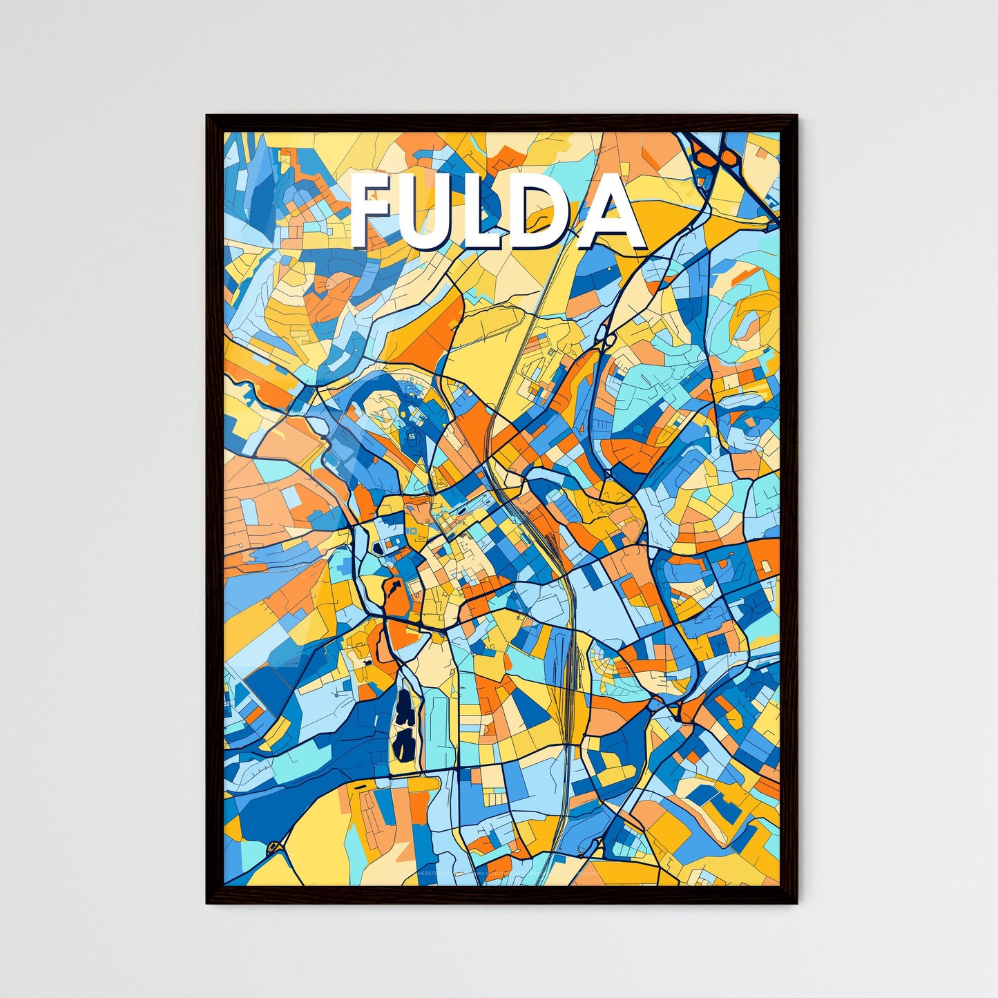 FULDA GERMANY Vibrant Colorful Art Map Poster Blue Orange