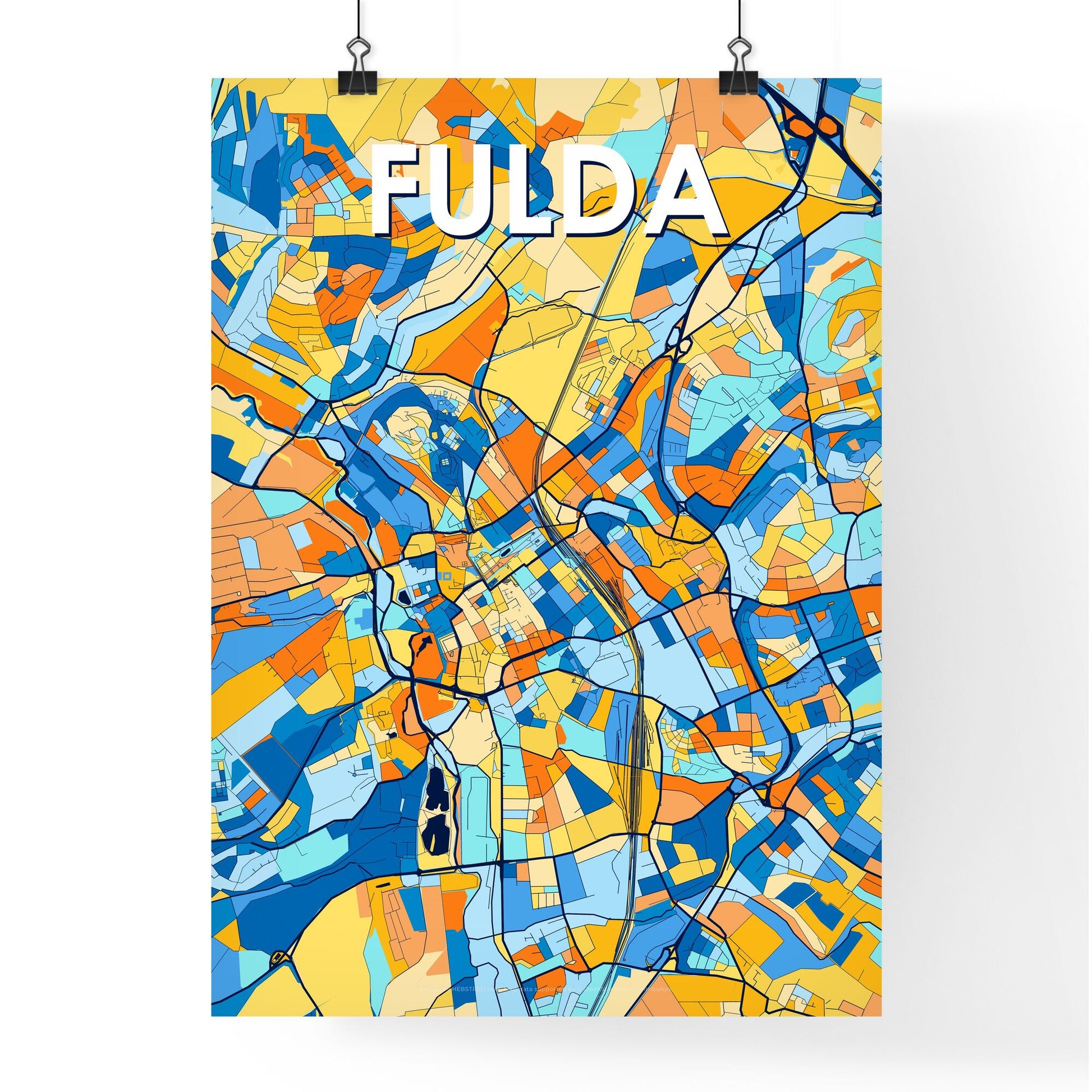 FULDA GERMANY Vibrant Colorful Art Map Poster Blue Orange