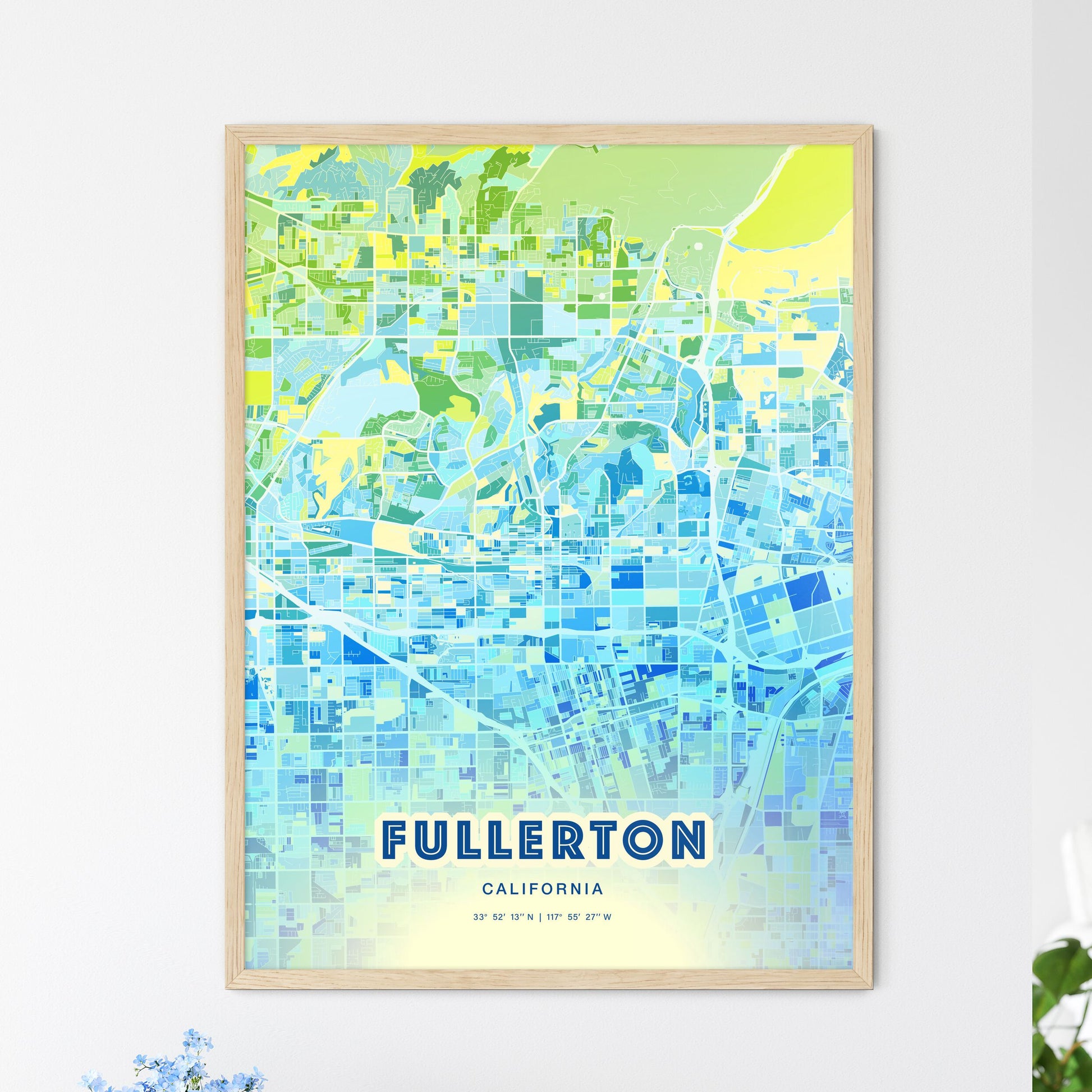 Colorful Fullerton California Fine Art Map Cool Blue