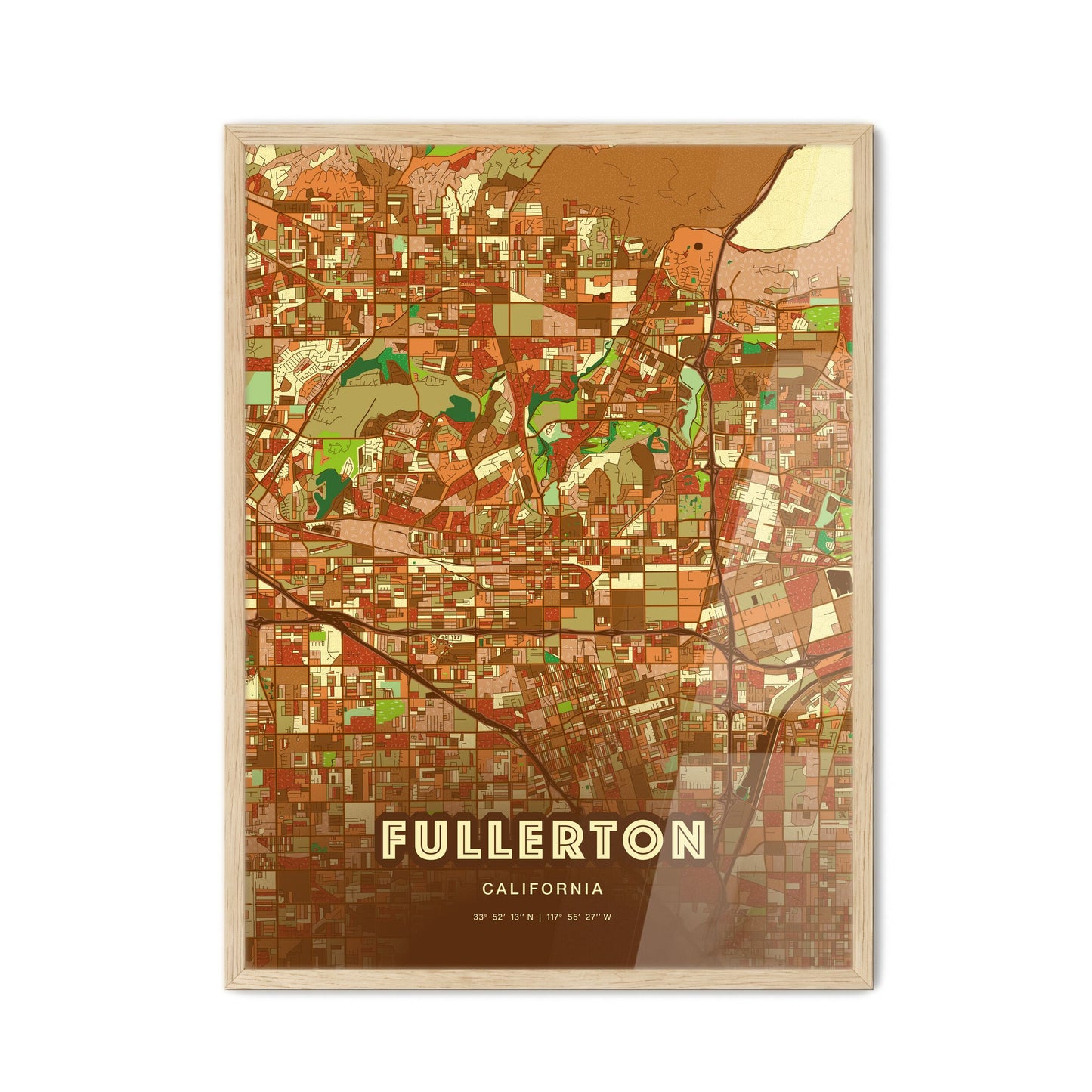 Colorful Fullerton California Fine Art Map Farmhouse