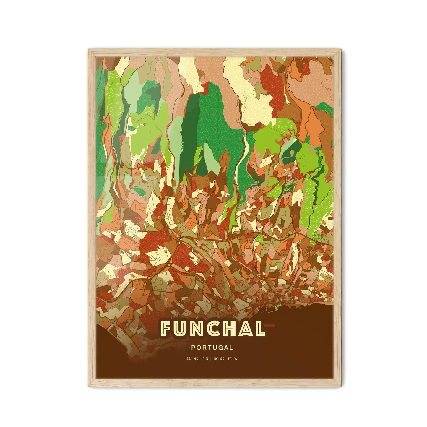 Colorful Funchal Portugal Fine Art Map Farmhouse