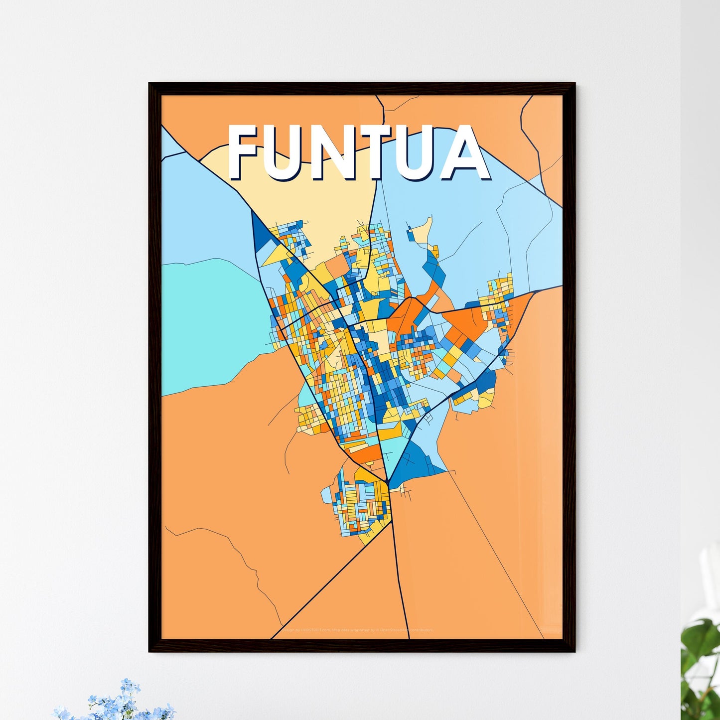 FUNTUA NIGERIA Vibrant Colorful Art Map Poster Blue Orange