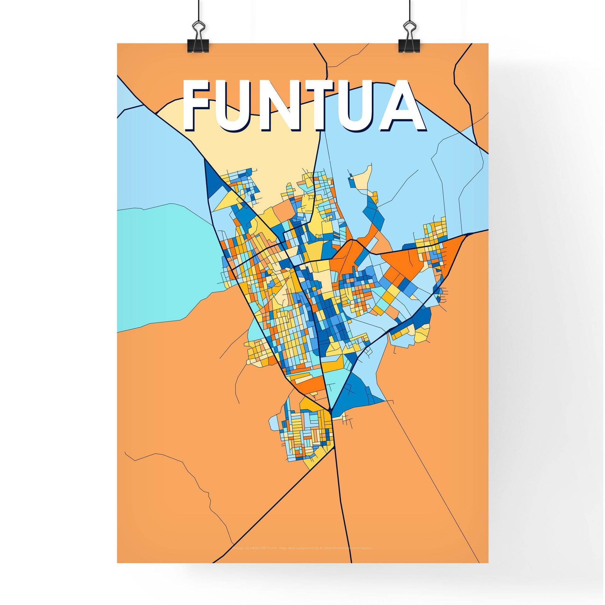 FUNTUA NIGERIA Vibrant Colorful Art Map Poster Blue Orange