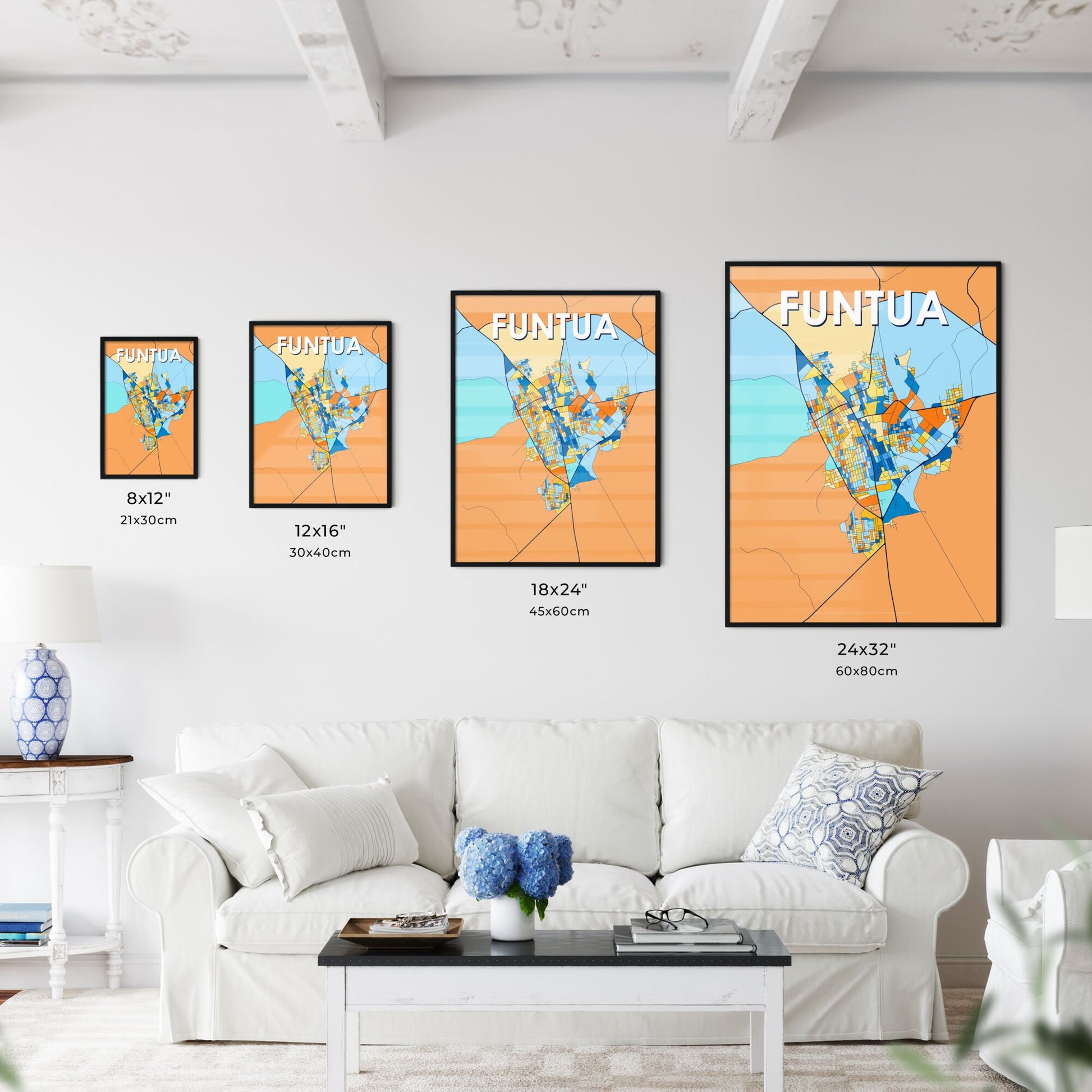 FUNTUA NIGERIA Vibrant Colorful Art Map Poster Blue Orange