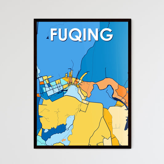 FUQING CHINA Vibrant Colorful Art Map Poster Blue Orange