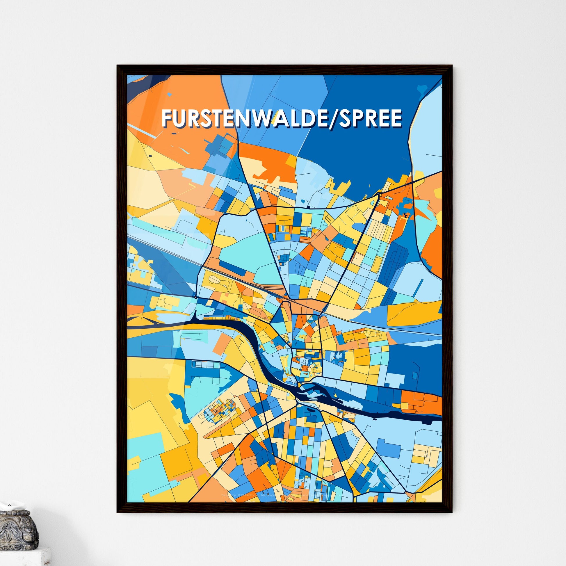 FURSTENWALDE/SPREE GERMANY Vibrant Colorful Art Map Poster Blue Orange