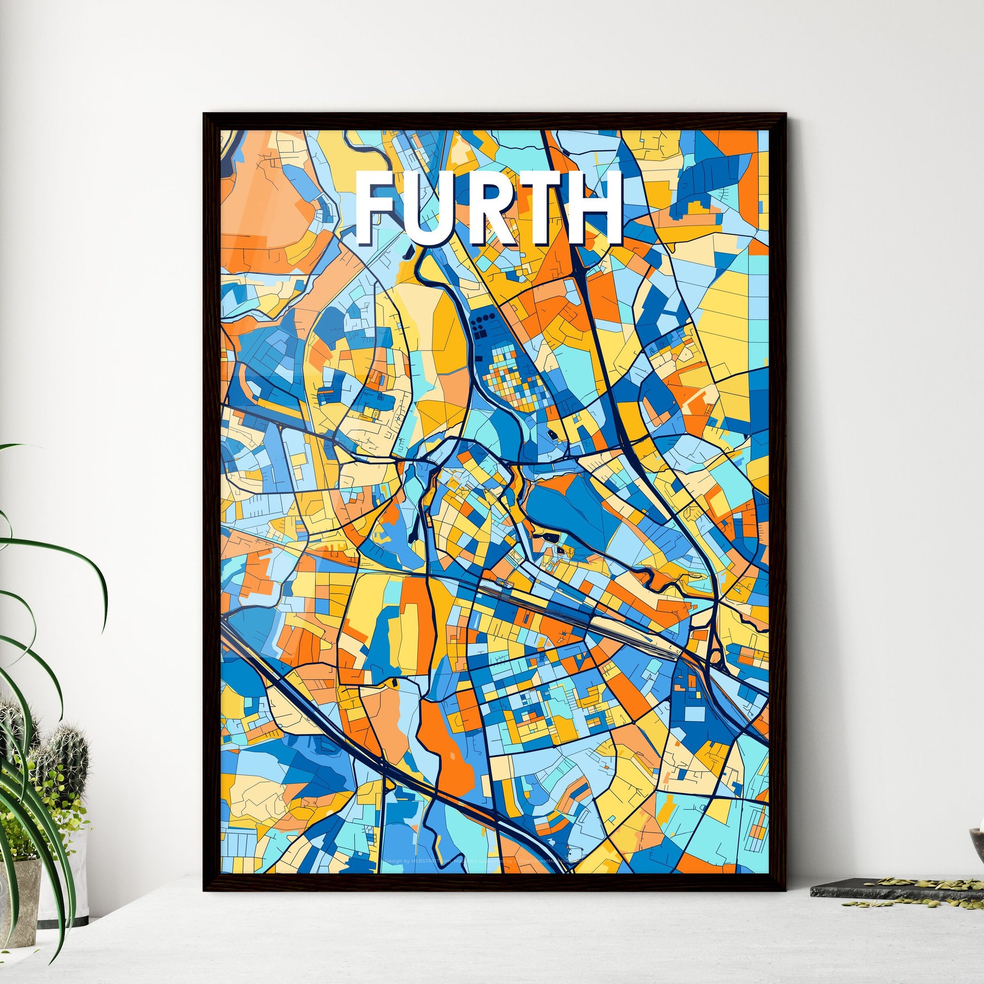 FURTH GERMANY Vibrant Colorful Art Map Poster Blue Orange