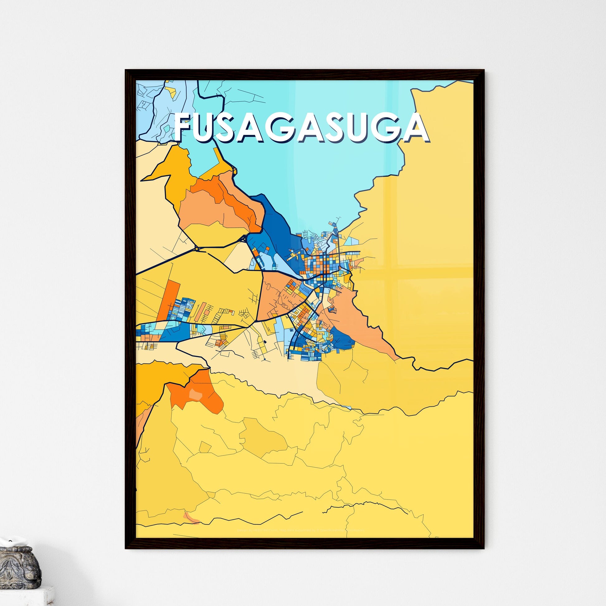 FUSAGASUGA COLOMBIA Vibrant Colorful Art Map Poster Blue Orange