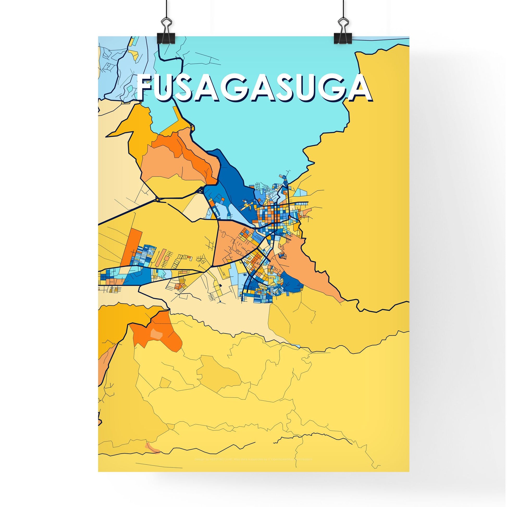 FUSAGASUGA COLOMBIA Vibrant Colorful Art Map Poster Blue Orange