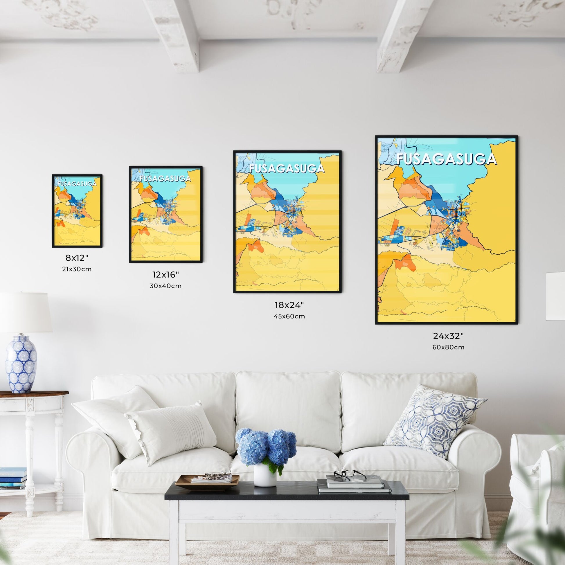 FUSAGASUGA COLOMBIA Vibrant Colorful Art Map Poster Blue Orange