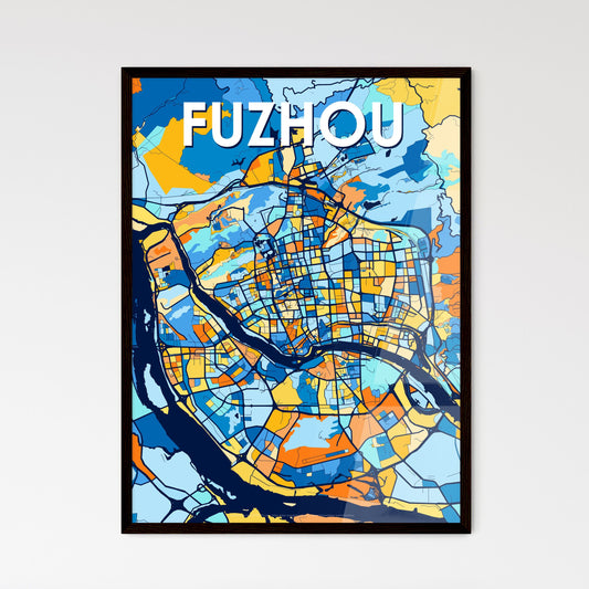 FUZHOU CHINA Vibrant Colorful Art Map Poster Blue Orange