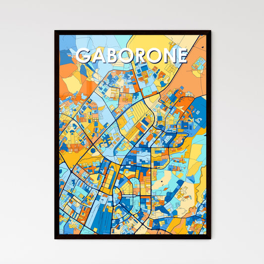 GABORONE BOTSWANA Vibrant Colorful Art Map Poster Blue Orange