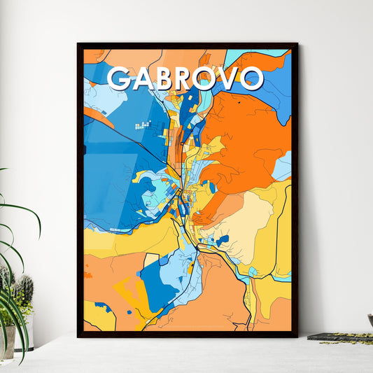 GABROVO BULGARIA Vibrant Colorful Art Map Poster Blue Orange