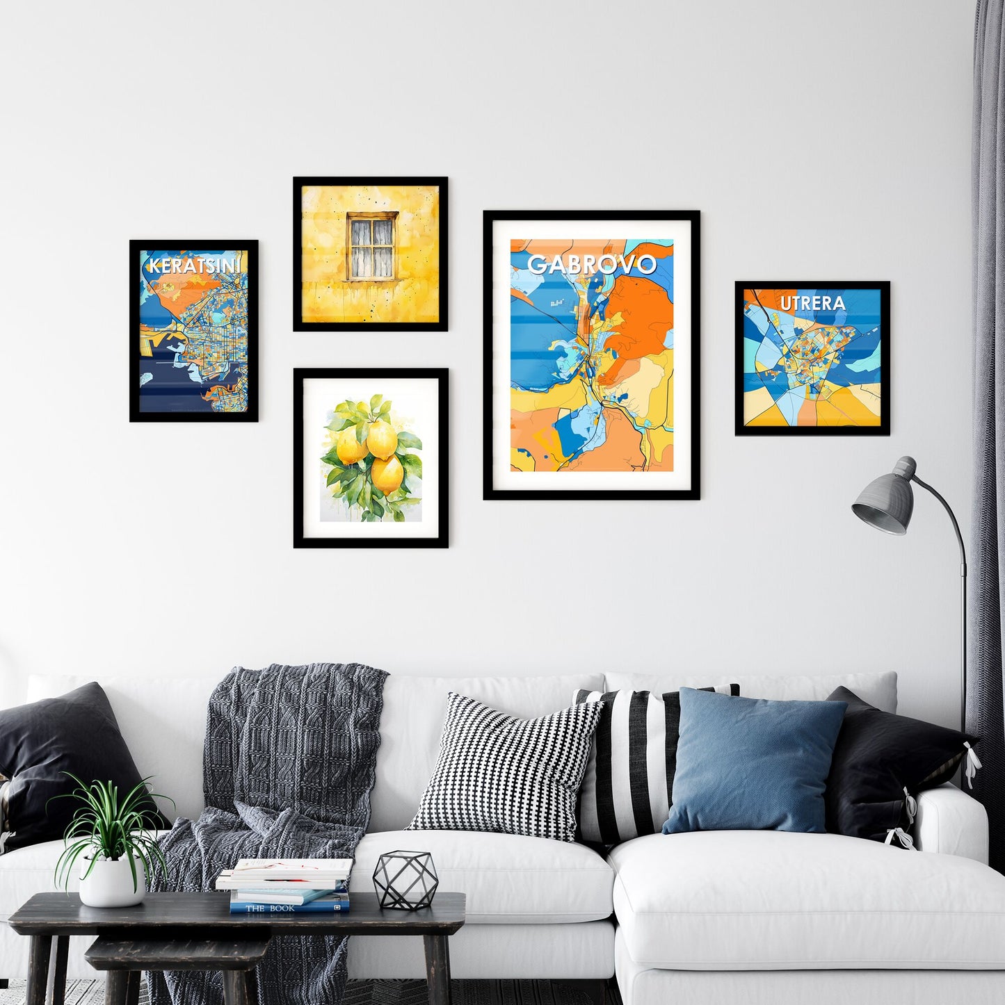 GABROVO BULGARIA Vibrant Colorful Art Map Poster Blue Orange