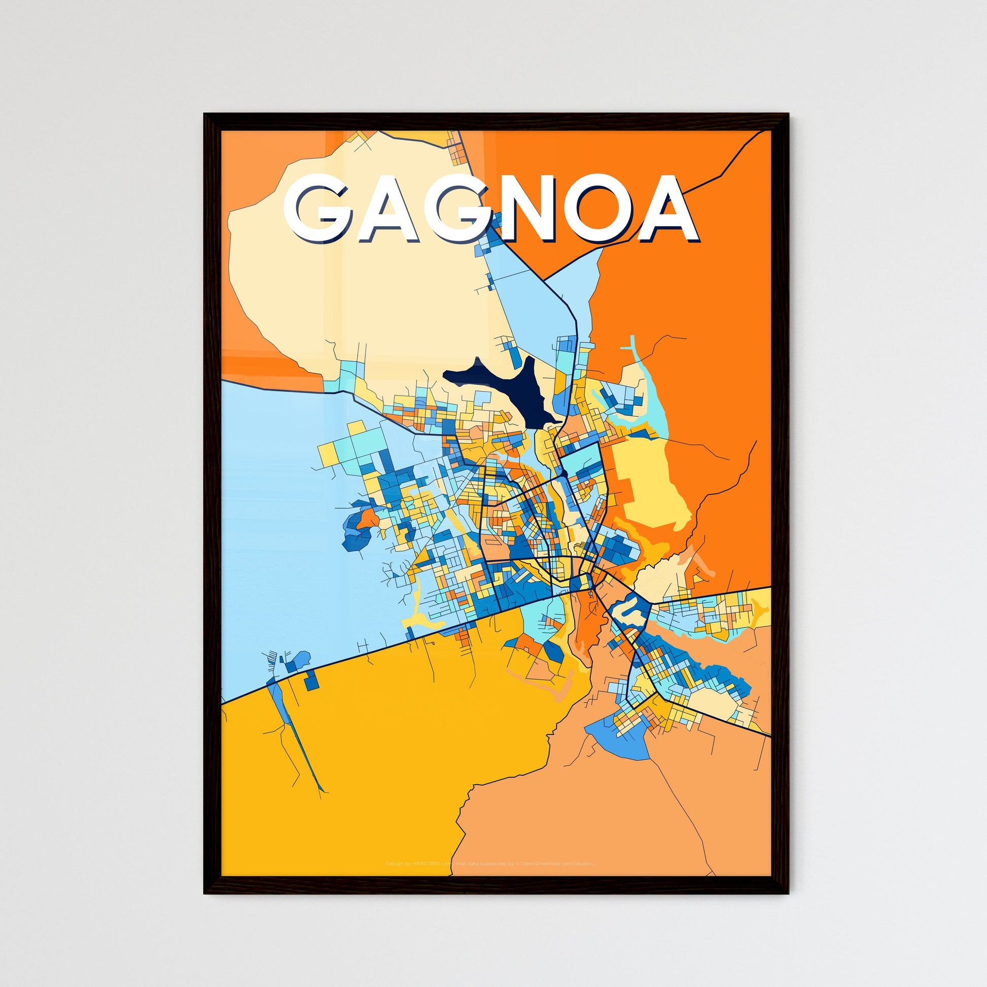 GAGNOA IVORY COAST Vibrant Colorful Art Map Poster Blue Orange