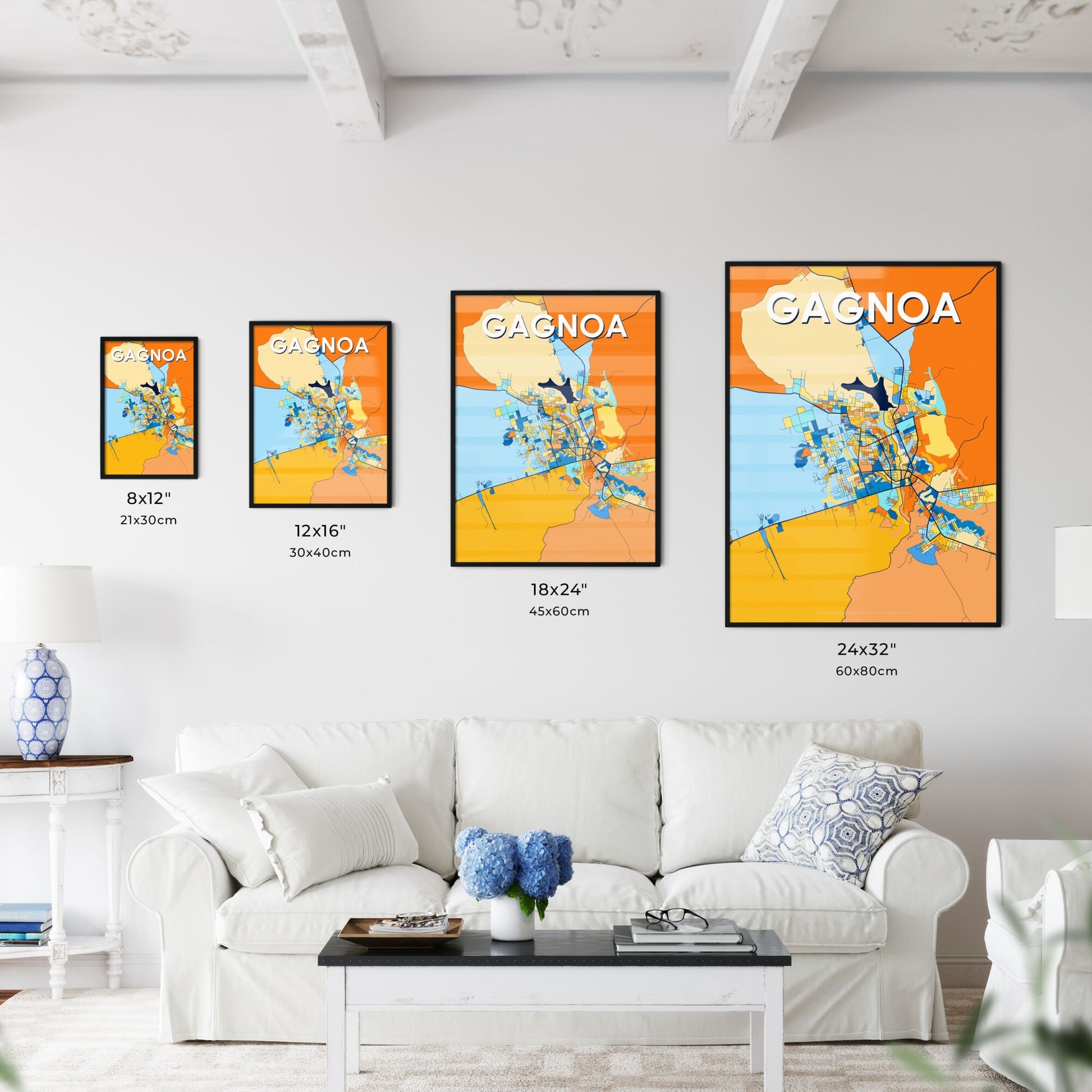 GAGNOA IVORY COAST Vibrant Colorful Art Map Poster Blue Orange