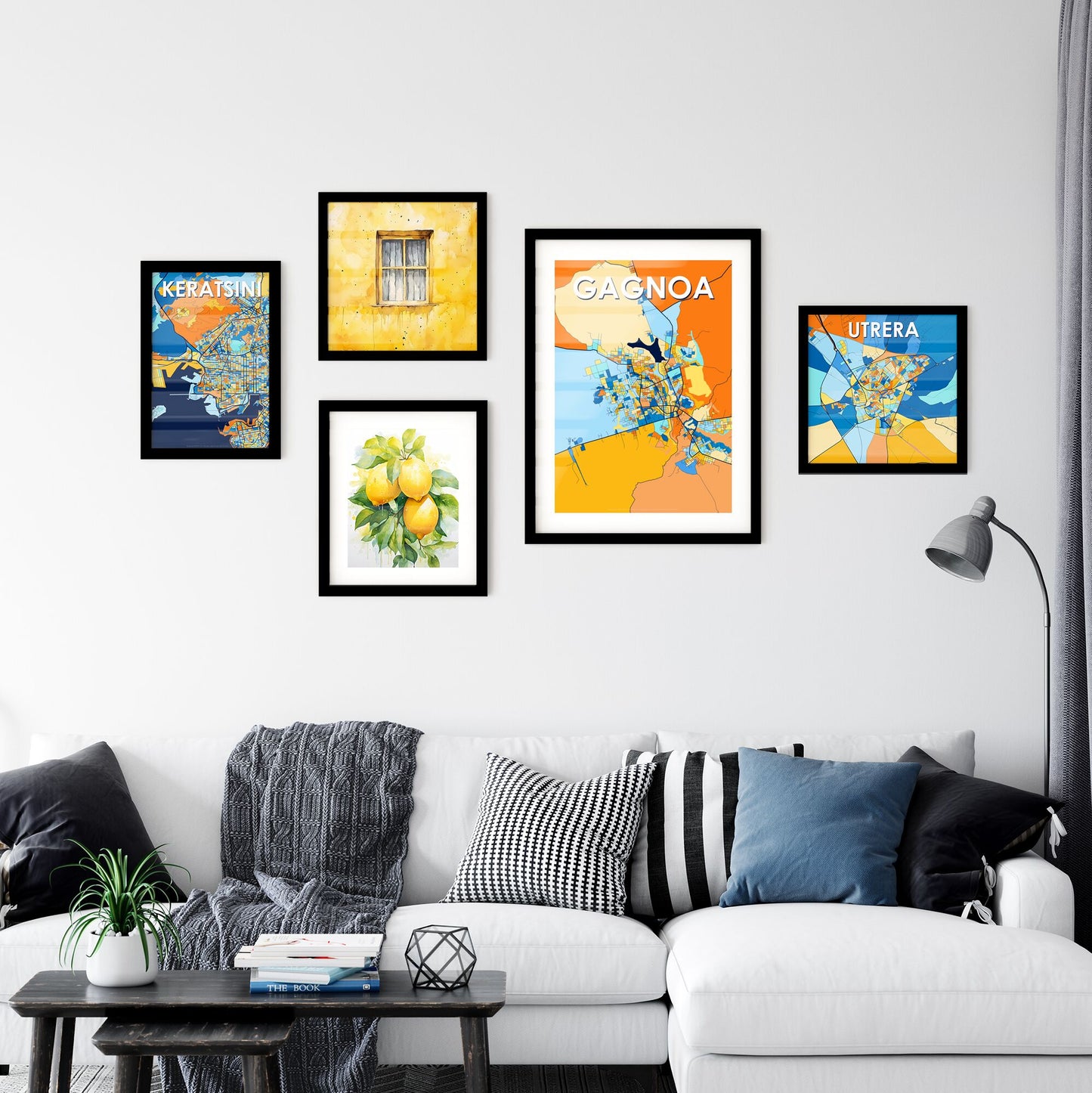 GAGNOA IVORY COAST Vibrant Colorful Art Map Poster Blue Orange