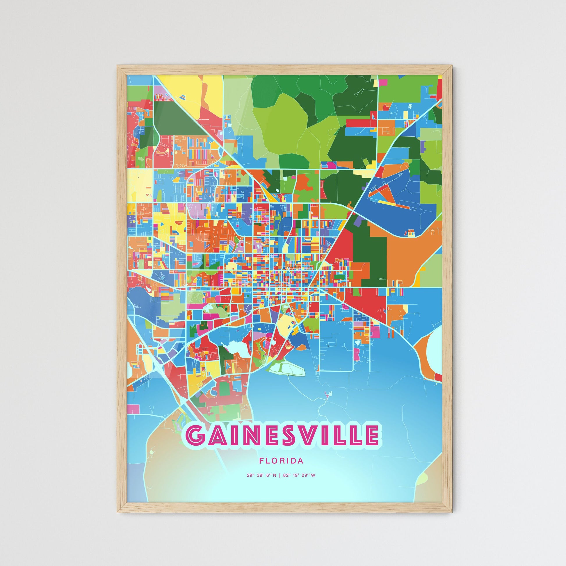 Colorful Gainesville Florida Fine Art Map Crazy Colors